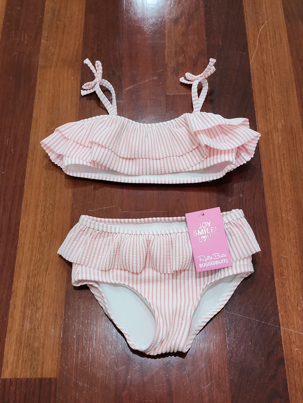 NEW Ruffle Butts Pink & White Striped Seersucker Ruffle Bikini | Size 6